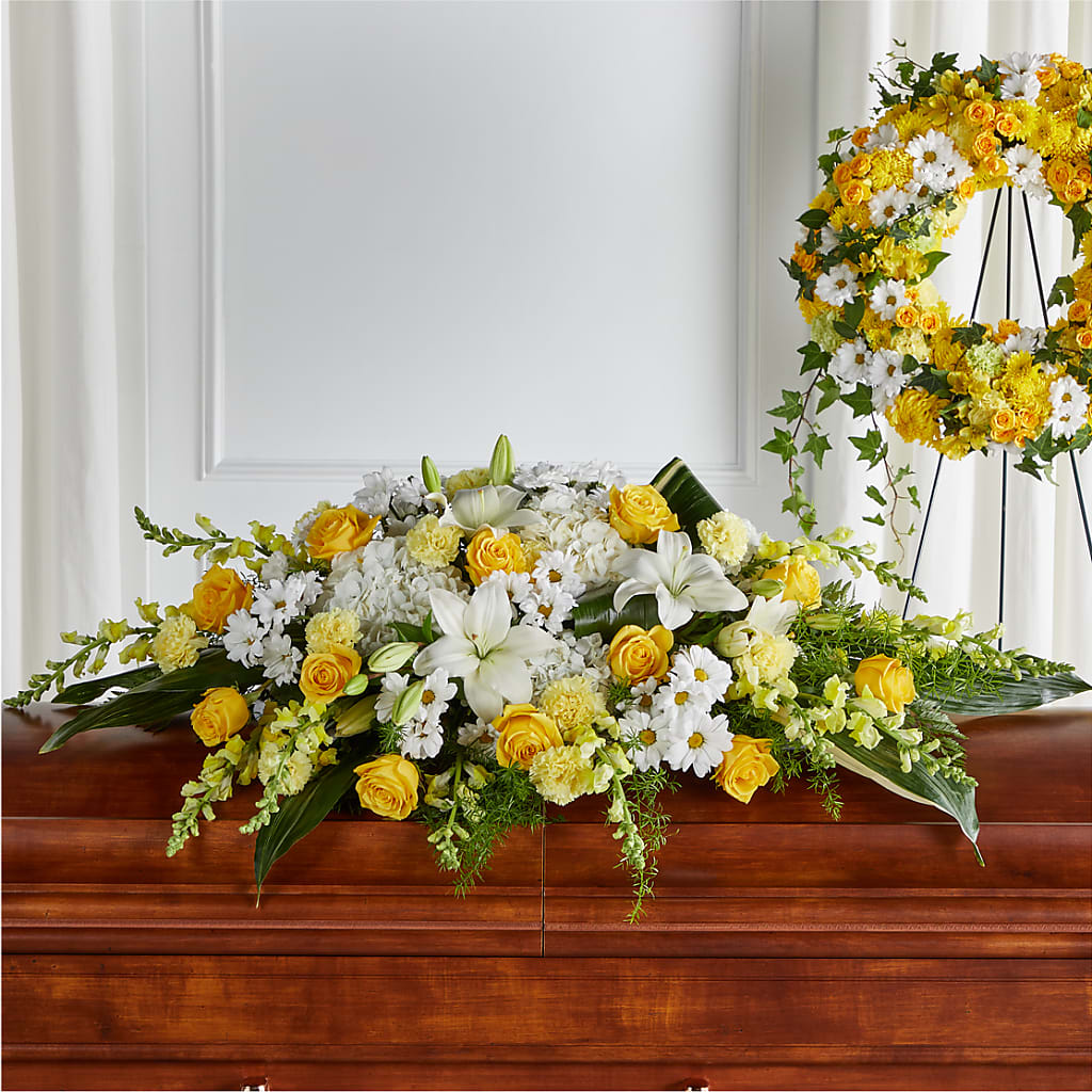 Golden Harmony Casket Spray – Forget-me-not Florist, Fort Recovery OH