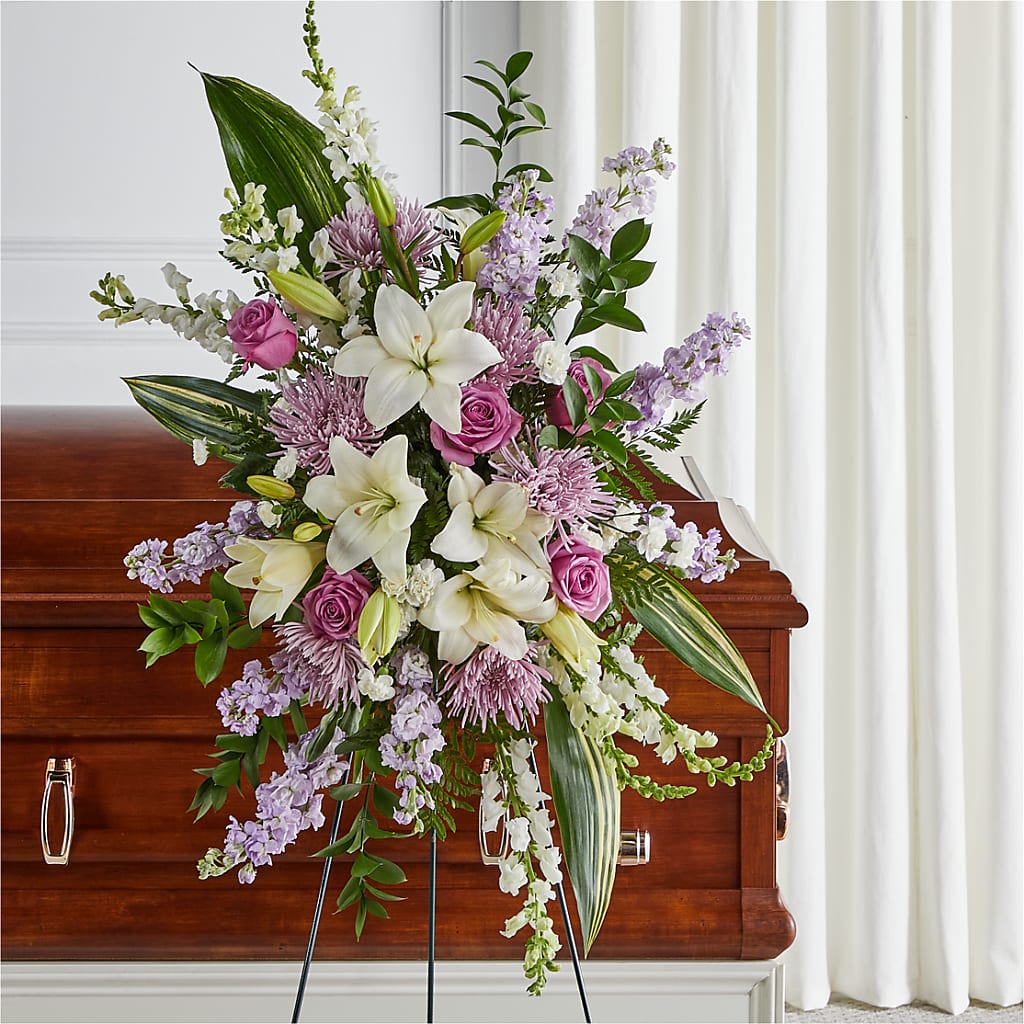 Grateful Hearts Standing Spray – Forget-me-not Florist, Fort Recovery OH