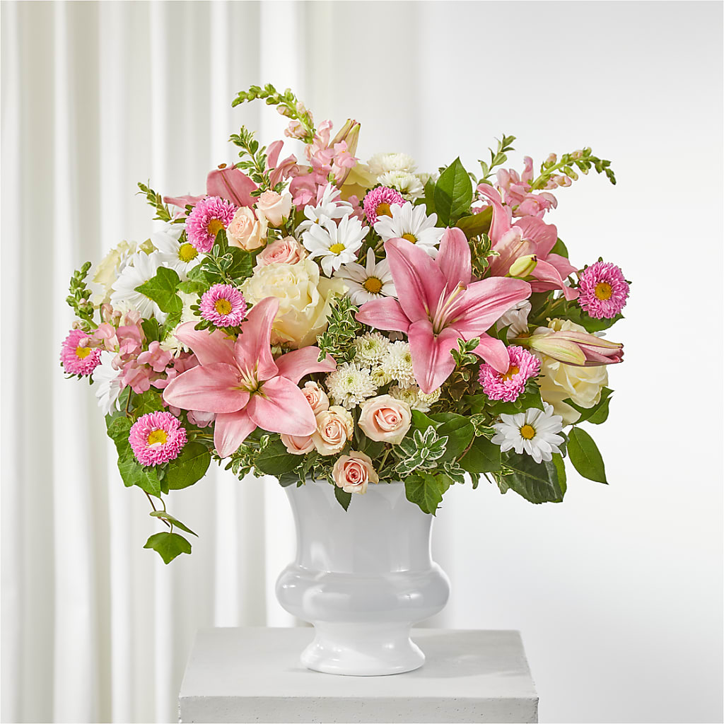 Empathetic Blooms Urn Arrangement – Forget-me-not Florist, Fort Recovery OH
