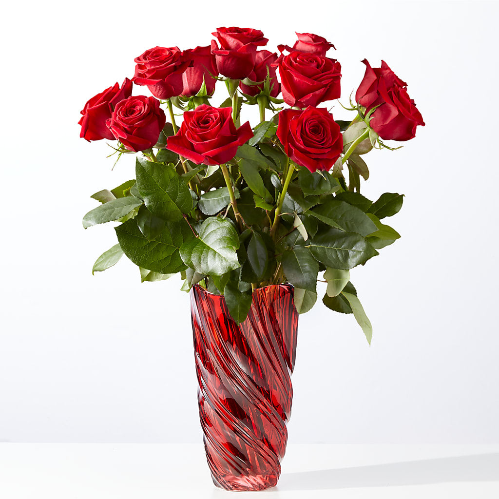 Classic Love Red Rose Bouquet with Luxe Swirl Vase – Forget-me-not Florist, Fort Recovery OH