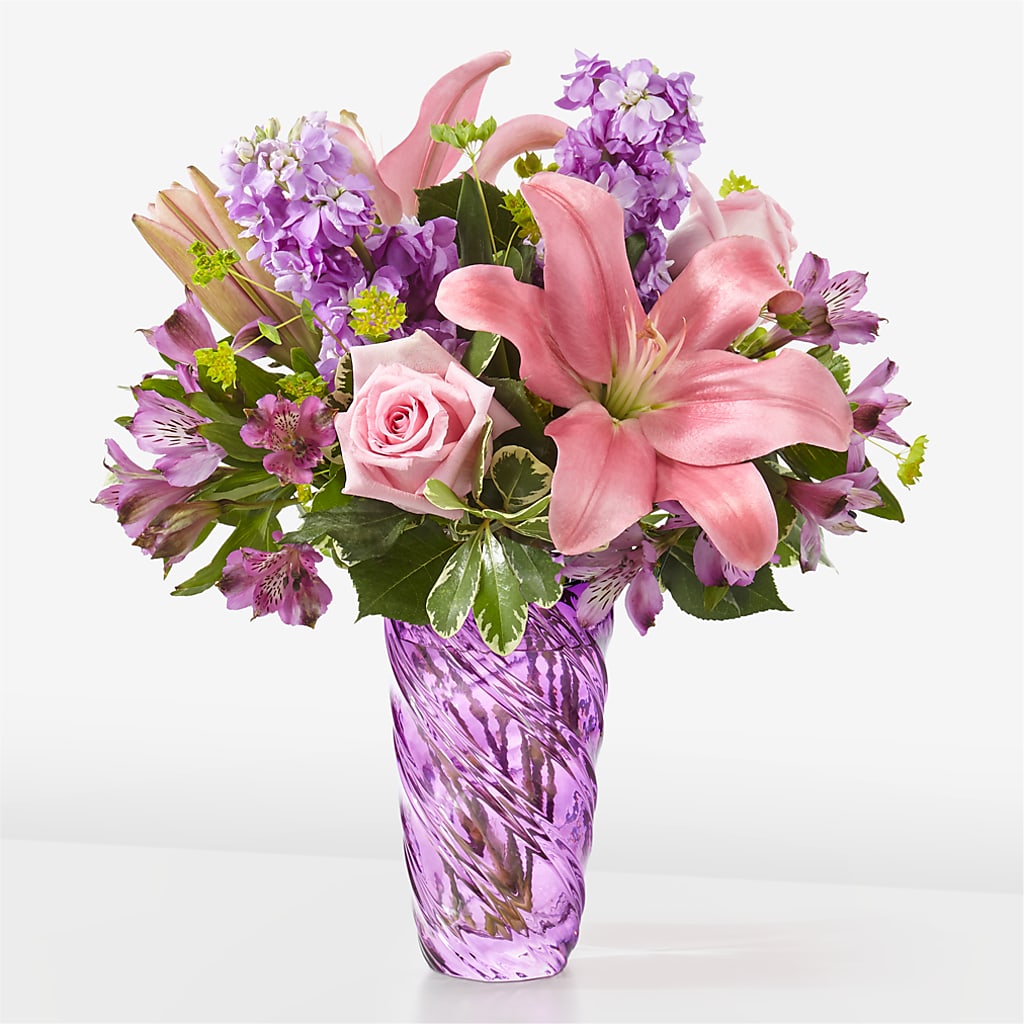 Precious Petals Bouquet with Luxe Swirl Vase – Forget-me-not Florist, Fort Recovery OH