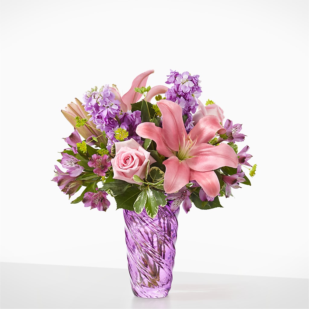 Precious Petals Bouquet with Luxe Swirl Vase – Forget-me-not Florist, Fort Recovery OH