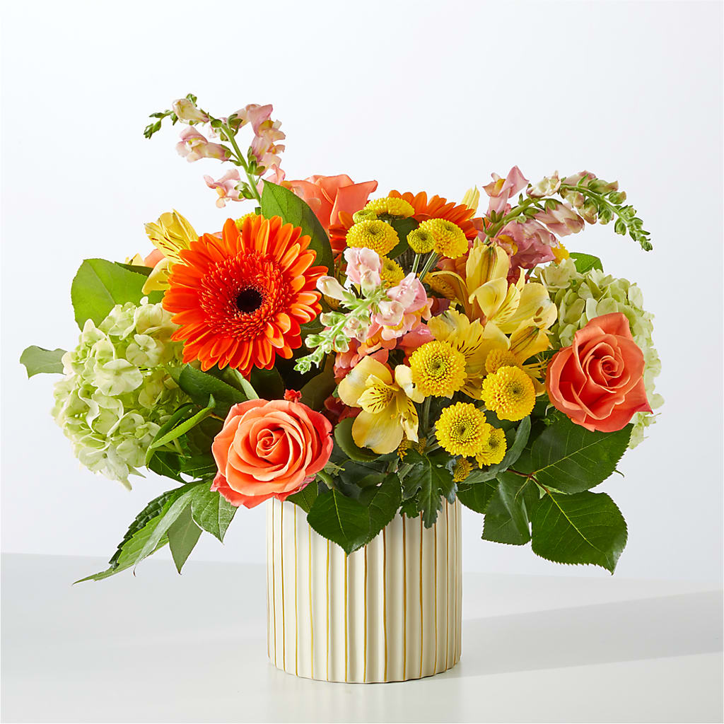 Autumn Sunshine Bouquet with Ivory Vase –  Forget-me-not Florist, Fort Recovery OH