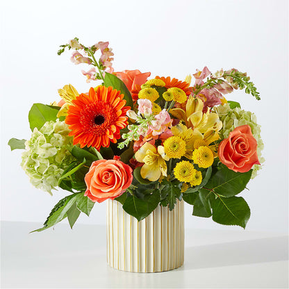Autumn Sunshine Bouquet with Ivory Vase –  Forget-me-not Florist, Fort Recovery OH
