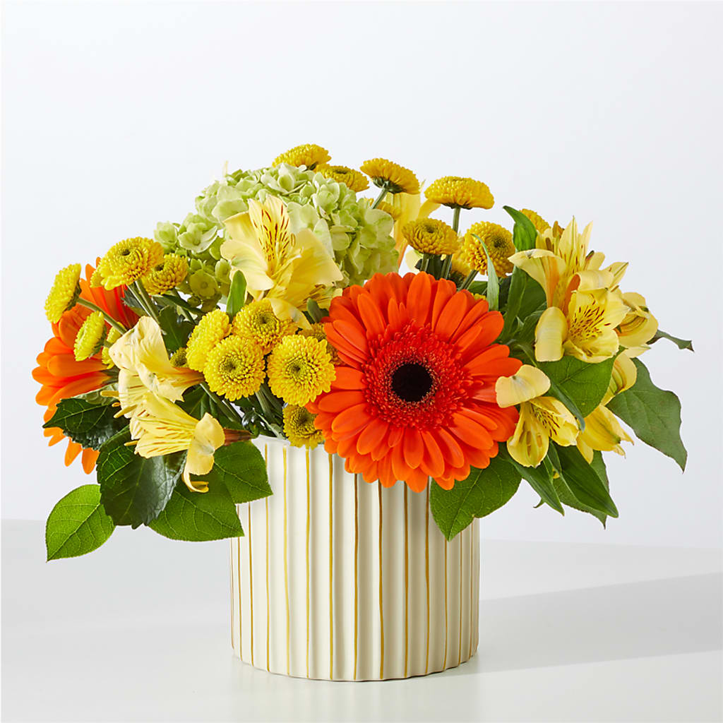Autumn Sunshine Bouquet with Ivory Vase –  Forget-me-not Florist, Fort Recovery OH